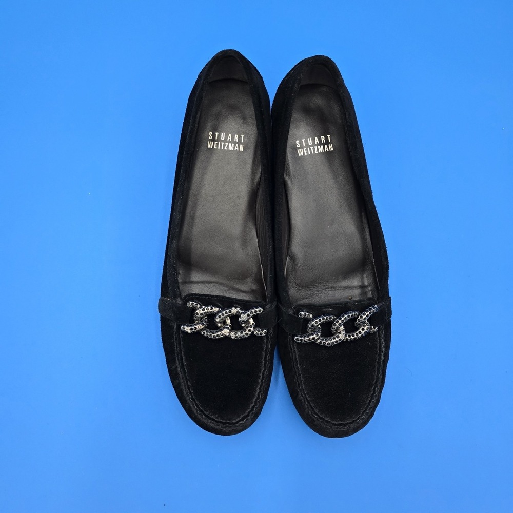 Stuart Weitzman Women's Slip On Shoes Size 7.5N Black Suede Jeweled Casual Fun